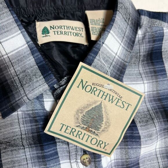 NEW NWT Northwest Territory Flannel Shirt Mens L Gray Blue Plaid Long Sleeve - Picture 7 of 9